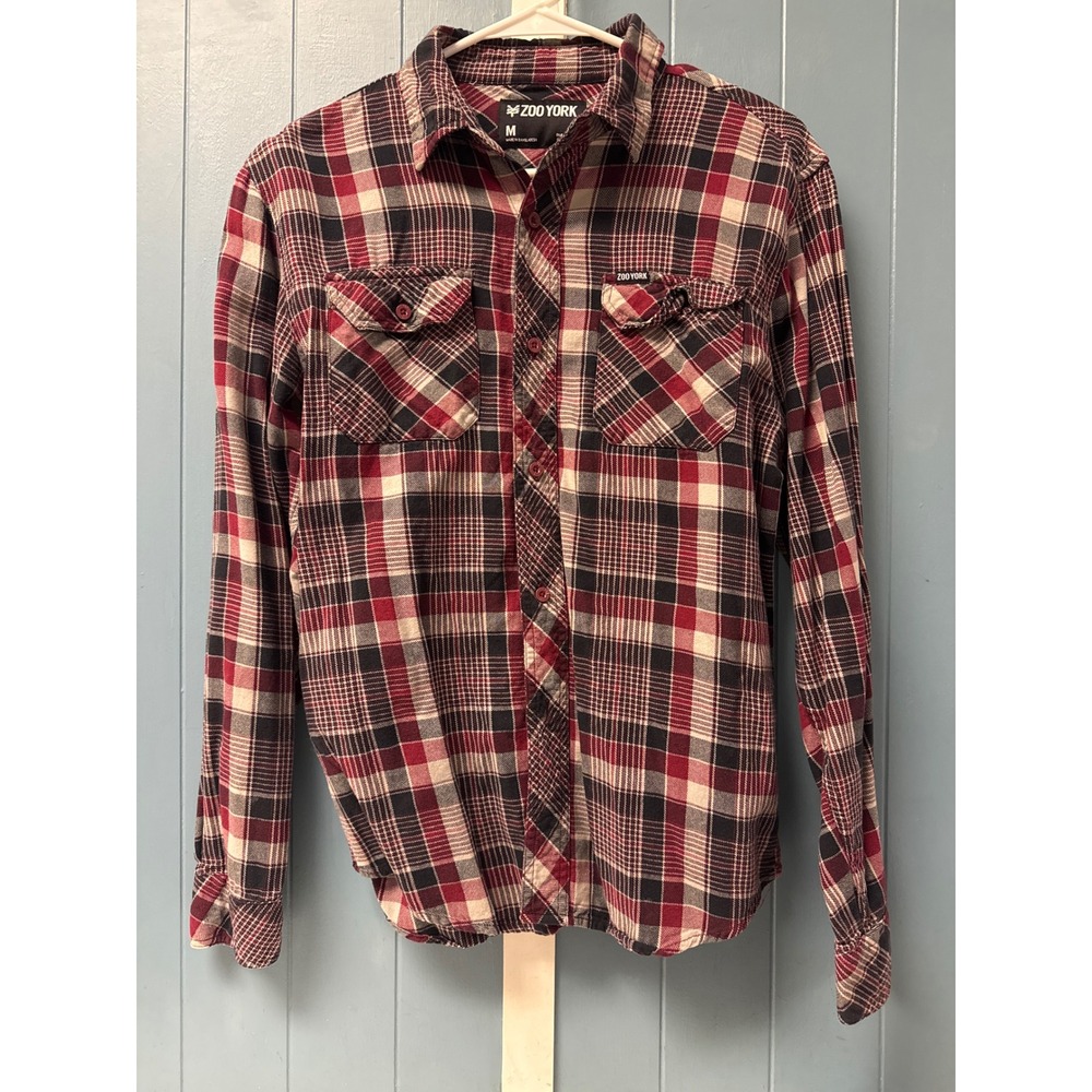 Zoo York Mens Medium Flannel‎ Shirt Plaid Long Sleeve Button Up Red Black